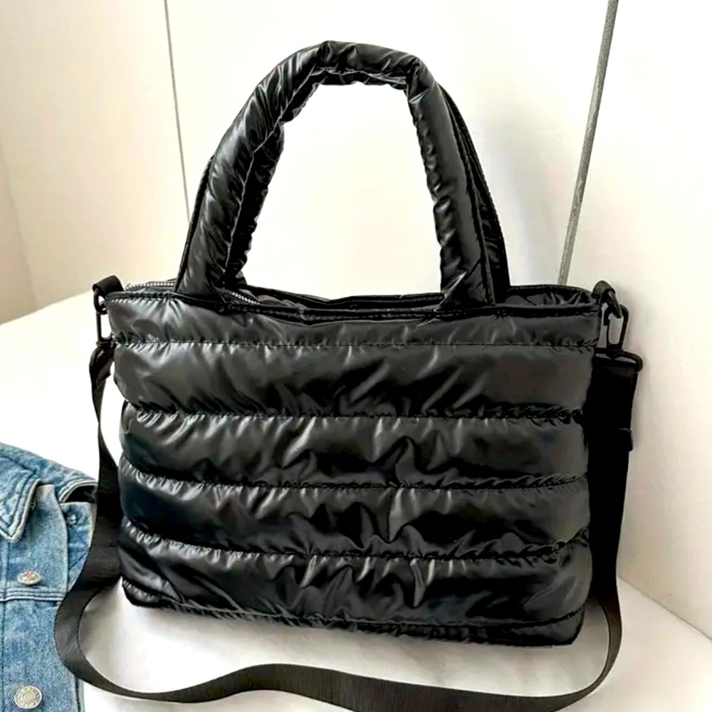 New - Large Capacity Puffer Quilted Tote Bag - Black